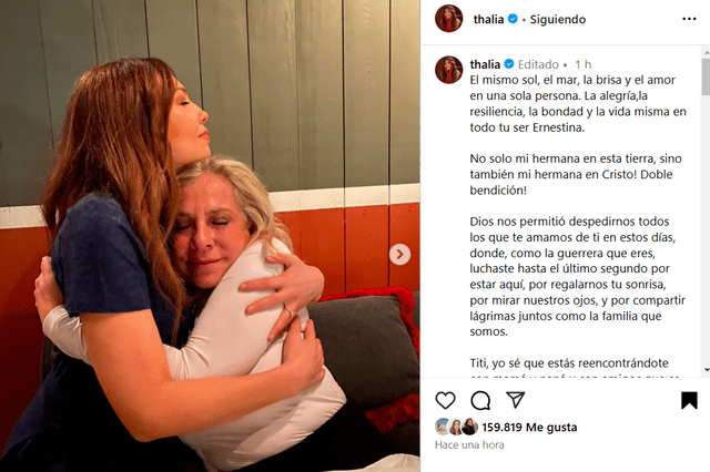 Thalía se pronuncia del fallecimiento de su hermana Ernestina Sodi.  