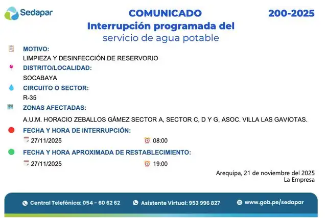 Corte de agua en Socabaya. Corte de agua en Socabaya.