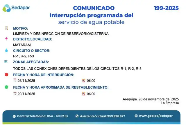 Corte de agua en Matarani. Corte de agua en Matarani.