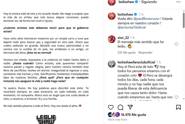 <em>Leslie Shaw se despide de Paul Flores. Captura: Instagram</em> <em>Leslie Shaw se despide de Paul Flores. Captura: Instagram</em>