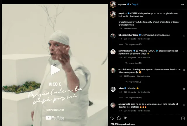 Vico C anunció su nueva canción mediante su cuenta oficial de Instagram: soyvicoc.   