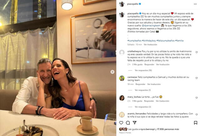 María Pía Copello y el sentido mensaje al cumpleaños de su esposo, Samuel Dyer en Instagram.