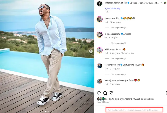 Jefferson Farfán decidió limitar los comentarios de su cuenta de Instagram.  