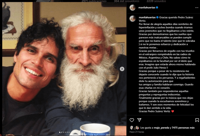 Mávila Huertas vía Instagram tras muerte de Pedro Suárez Vértiz.