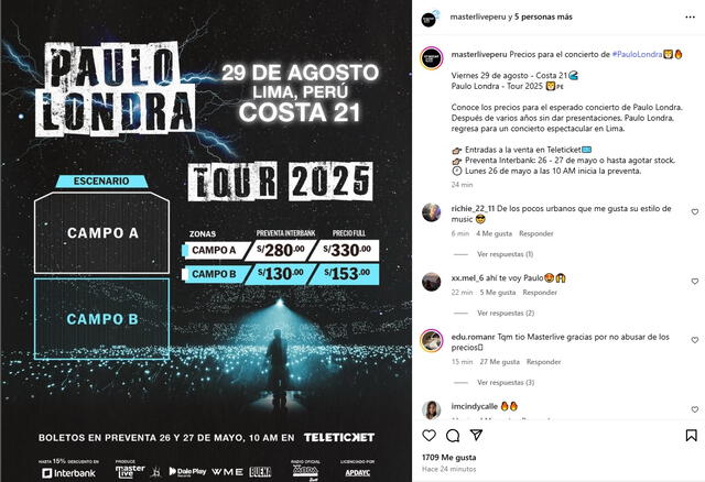 Precios oficiales de Paulo Londra en Perú. Precios oficiales de Paulo Londra en Perú.