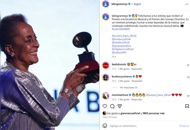 Susana Baca gana el Premio a la Excelencia Musical de los Latin Grammy. Susana Baca gana el Premio a la Excelencia Musical de los Latin Grammy.