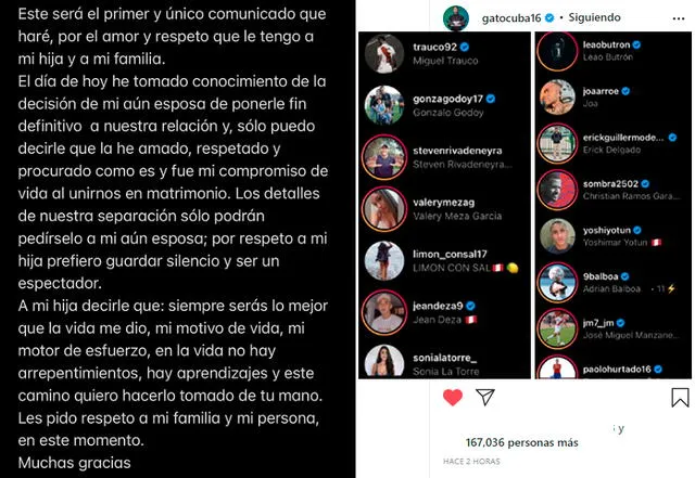 Más personajes figuran en los 'likes' del post de Rodrigo Cuba. | FUENTE: Instagram.   