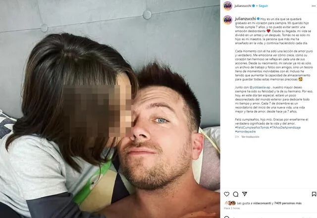 Julián Zucchi deja emotivo mensaje para su hijo/ Instagram.