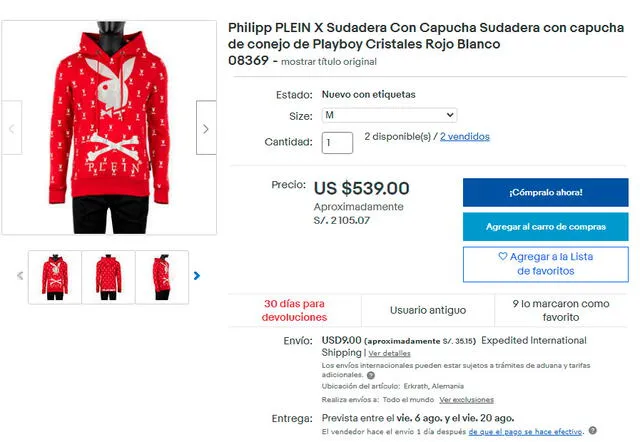 Christian Cueva usa modelo de Philipp Plein Playboy. | FUENTE: Ebay.   