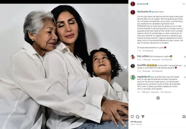 Leysi Suárez deja mensaje tras la partida de su madre.