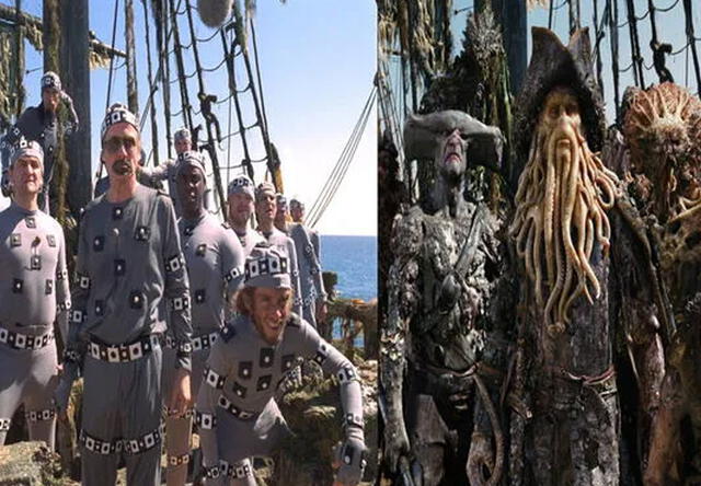 Bill Nighy y el traje que usaba para darle vida a Davy Jones en 'Piratas del Caribe'.  