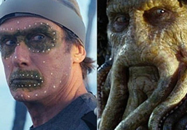 Bill Nighy y el traje que usaba para darle vida a Davy Jones en 'Piratas del Caribe'.  