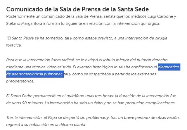 Papa León XIV: ¿Qué es el adenocarcinoma pulmonar? La enfermedad la cual padece el sumo pontífice