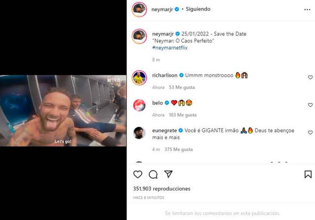 Neymar celebró en sus redes sociales el tráiler oficial de su serie de Netflix. - FUENTE: Instagram.   