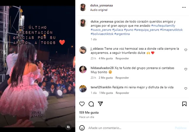 Dulce Yoreana se pronuncia tras abandonar orquesta de la Muñequita Milly.