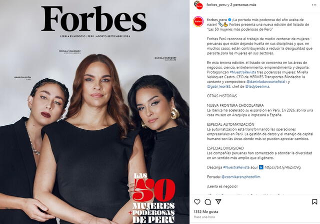 Forbes Perú cataloga a Daniela Darcourt como una de las mujeres más poderosas de Perú.  