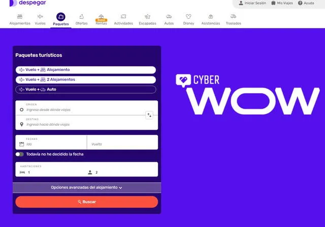  Despegar te ofrece vuelos baratos por Cyber wow 2022. Crédito: Captura Despegar.com   