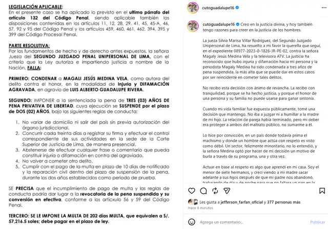 Magaly Medina es condenada a pena privativa de la libertad tras perder juicio ante ‘Cuto’ Guadalupe