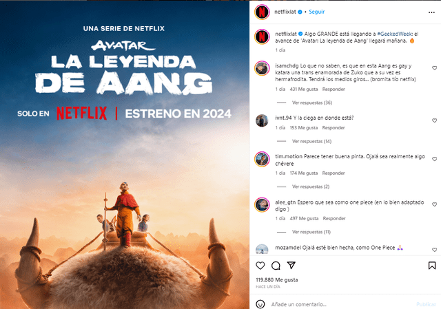 Netflix estrenará hoy el primer tráiler de Avatar: La Leyenda de Aang.