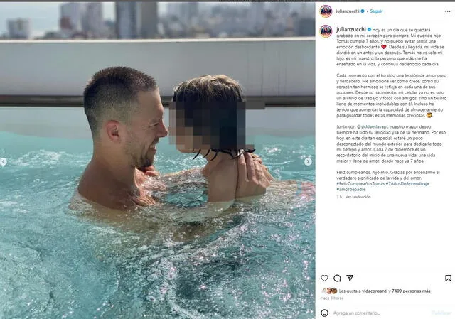 Julián Zucchi deja emotivo mensaje para su hijo/ Instagram.