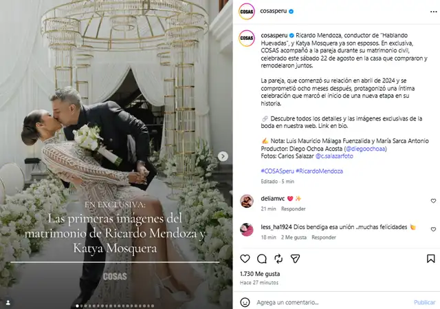 Ricardo Mendoza y Katya Mosquera se casan en su lujosa nueva casa