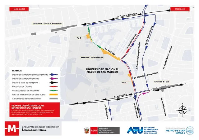 Plan de desvíos para la construcción de la Estación San Marcos