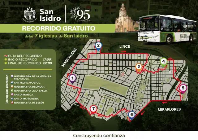 Municipalidad de San Isidro ofrecerá buses gratis para las siete iglesias en Semana Santa.