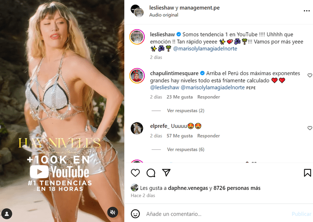 <em> Leslie Shaw celebra éxito de su canción. Captura: Instagram</em> <em> Leslie Shaw celebra éxito de su canción. Captura: Instagram</em>