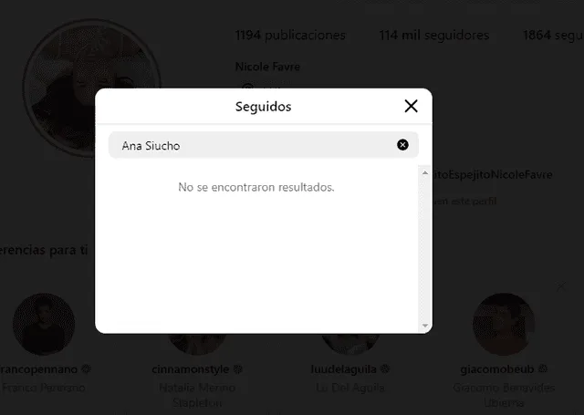 Nicole Favre no sigue a Ana Siucho en las redes sociales.   