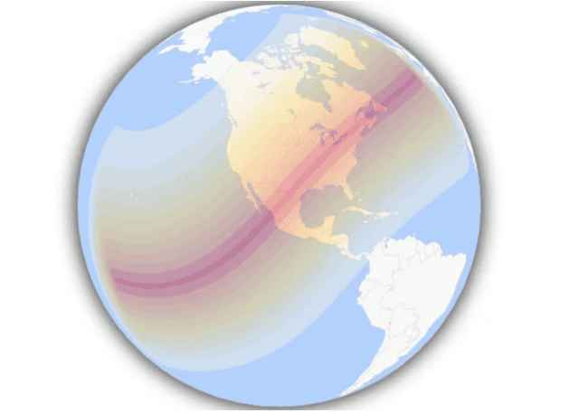 Recorrido del eclipse solar total hoy 8 de abril 2024 (Fuente: Time and Date)    