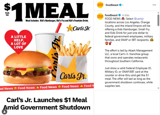 Comida por 1 dólar a beneficiarios SNAP Comida por 1 dólar a beneficiarios SNAP