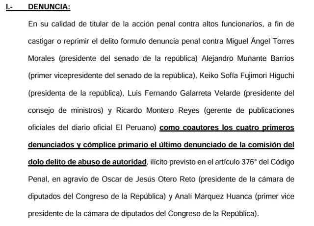 Denuncia penal contra funcionarios.