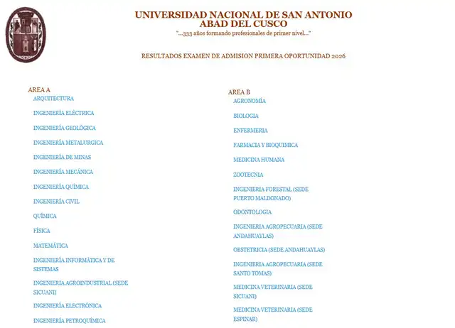 <strong>Ingresantes 2026 a la Universidad San Antonio Abab del Cusco</strong> <strong>Ingresantes 2026 a la Universidad San Antonio Abab del Cusco</strong>
