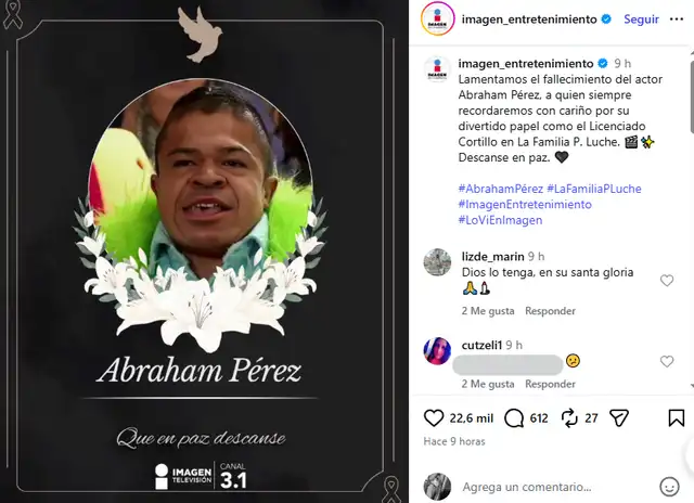 Actor de 'La Familia Peluche' perdió la vida.