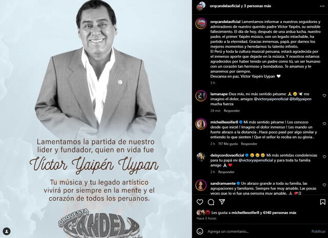 Orquesta Candela se despidió de Víctor Yaipén / Fuente: Instagram