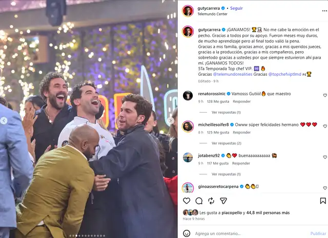 Guty Carrera se convierte en el ganador de ‘Top Chef VIP’, de Telemundo, y se lleva premio de 200 mil dólares 