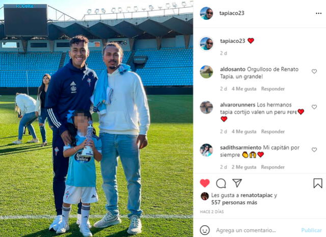 Renato y Luis Tapia juntos en la cancha del Celta. | FUENTE: Instagram. 