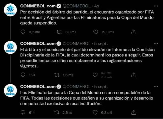 Conmebol y su respuesta por lo sucedido en Sao Paulo. | FUENTE: Twitter.   