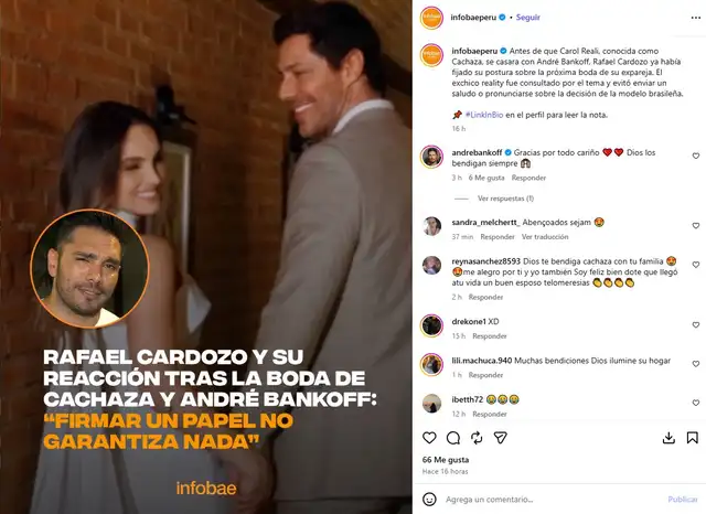 André Bankoff esposo de Cachaza ROMPE SU SILENCIO tras fuertes comentarios de Rafael Cardozo sobre su boda: “Dios los bendiga”