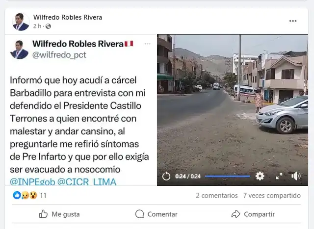 Abogado Wilfredo Robles asegura que Pedro Castillo tuvo síntomas de un pre infarto.