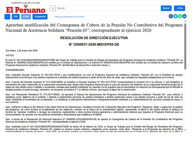 ¡Pensión 65 adelanta pago por LLUVIAS! Midis CONFIRMA NUEVO cronograma: consulta con tu DNI si estás en el padrón oficial, AQUÍ