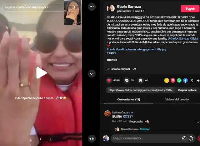 Gaela Barraza reacciona al compromiso de su papá Tomate Barraza