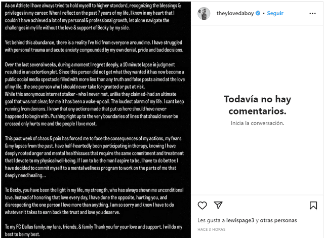 Sebastián Lleget presentó su descargo en Instagram sobre su situación actual y pide perdón a Becky G   