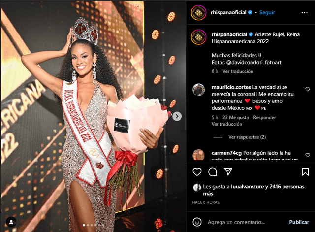 Mediante el Instagram del concurso Reina Hispanoamericana se saludó el triunfo de Miss Perú.   