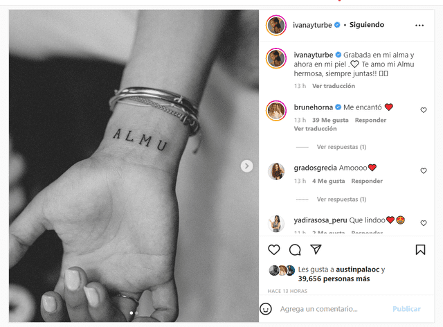 Fotografía del tatuaje que se hizo Ivana Yturbe en honor a su hija 