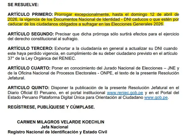 Reniec anunció que se podrá votar con el DNI vencido