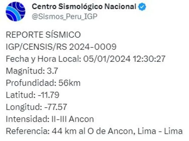 Temblor en Ancón de 3.7