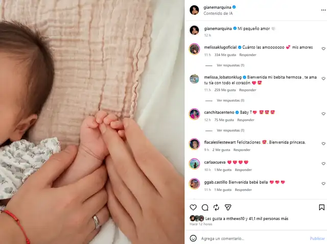Gianella Marquina, hija mayor de Melissa Klug, se convierte en madre y presenta a su primera hija en redes