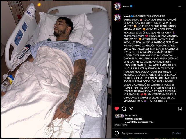 Anuel AA y su publicación en Instagram.