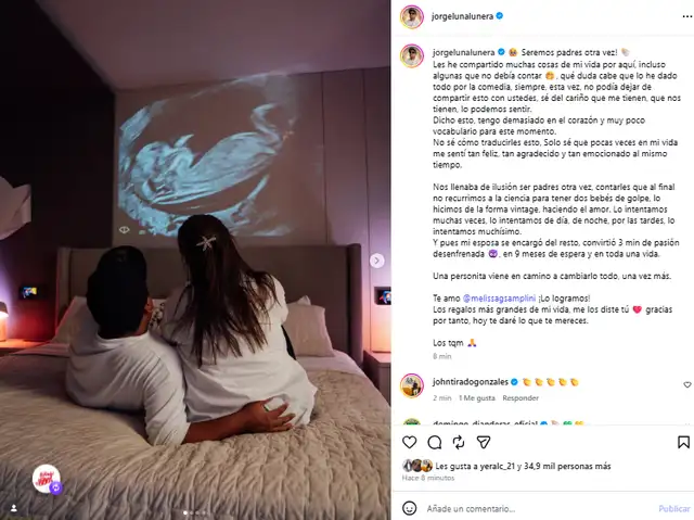 Jorge Luna EMOCIONA al anunciar que se convertirá en padre por TERCERA VEZ con Melissa González